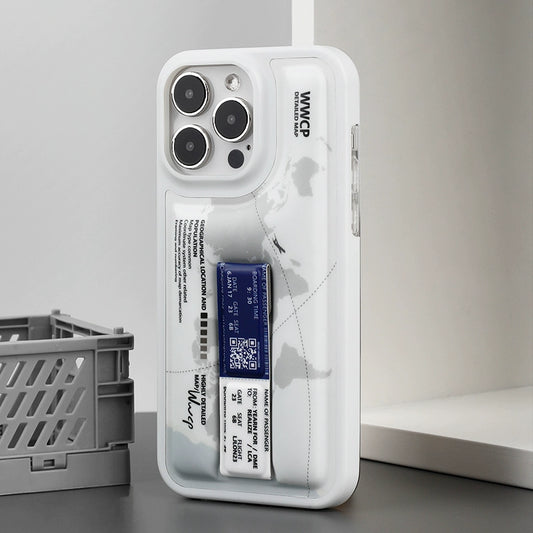 Wuwang first product, sponge plane ticket original creative design personalized niche ins wind airbag bracket mobile phone case double IMD for Apple 12iPhone15ProMax14plus13pro